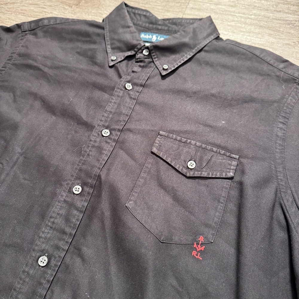 Ralph Lauren Shirt Men XXL Black Cotton Anchor Logo Vintage 90s Custom Fit Short